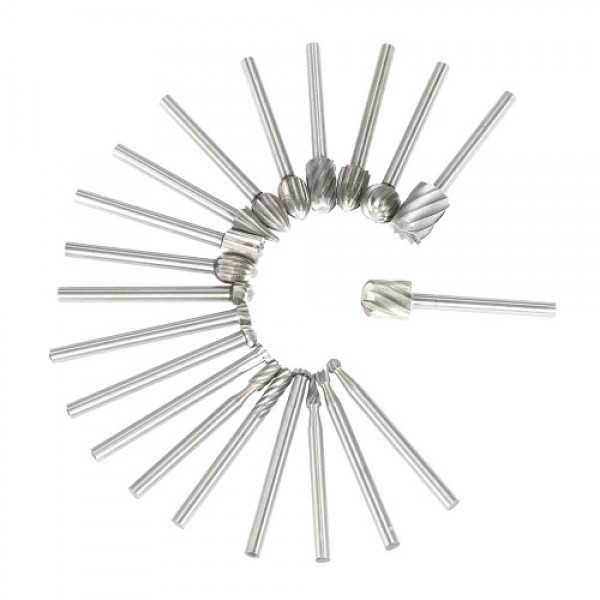 20PCS 3mm Shank HSS CNC Rotary Burrs Set Tools File Milling Cutter Engraving Bits for Drilling Woodwork Electric Grinding Access