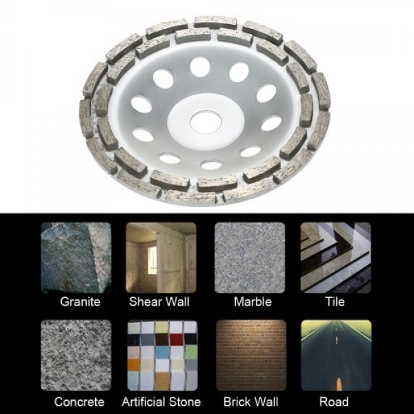 150mm 6" Diamond 2 Row Segment Grinding Wheel Disc Bowl Shape Grinder Cup 20mm Inner Hole for Concrete Granite Masonry Stone Cer