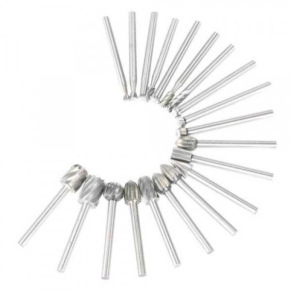 20PCS 3mm Shank HSS CNC Rotary Burrs Set Tools File Milling Cutter Engraving Bits for Drilling Woodwork Electric Grinding Access