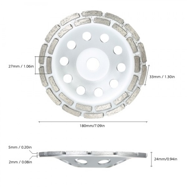150mm 6" Diamond 2 Row Segment Grinding Wheel Disc Bowl Shape Grinder Cup 20mm Inner Hole for Concrete Granite Masonry Stone Cer