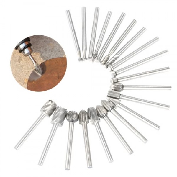20PCS 3mm Shank HSS CNC Rotary Burrs Set Tools File Milling Cutter Engraving Bits for Drilling Woodwork Electric Grinding Access