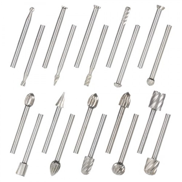 20PCS 3mm Shank HSS CNC Rotary Burrs Set Tools Fil...