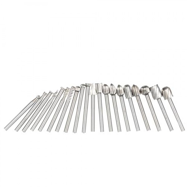 20PCS 3mm Shank HSS CNC Rotary Burrs Set Tools File Milling Cutter Engraving Bits for Drilling Woodwork Electric Grinding Access