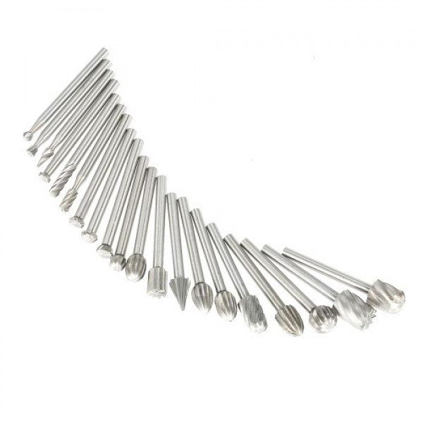 20PCS 3mm Shank HSS CNC Rotary Burrs Set Tools File Milling Cutter Engraving Bits for Drilling Woodwork Electric Grinding Access