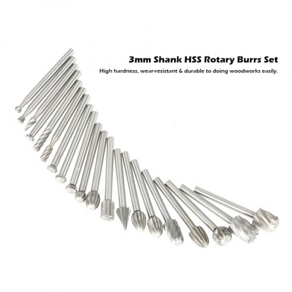 20PCS 3mm Shank HSS CNC Rotary Burrs Set Tools File Milling Cutter Engraving Bits for Drilling Woodwork Electric Grinding Access