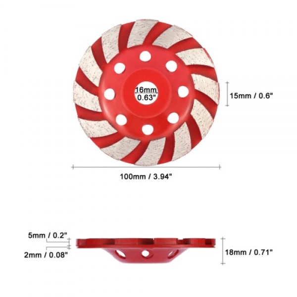 100mm 4" Diamond Segment Grinding Wheel Disc Bowl Shape Grinder Cup Concrete Granite Masonry Stone Ceramics Terrazzo Marble for 
