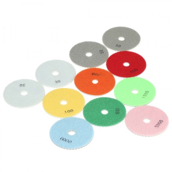 11pcs 4" Diamond Wet Polishing Pads Grinding Disc + 1pc Backing Pad for Granite Marble Stone Ceramic Tile Concrete