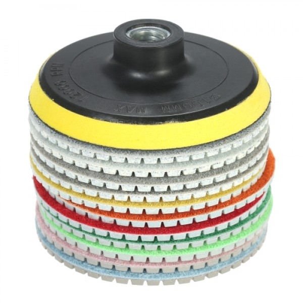 11pcs 4" Diamond Wet Polishing Pads Grinding Disc + 1pc Backing Pad for Granite Marble Stone Ceramic Tile Concrete