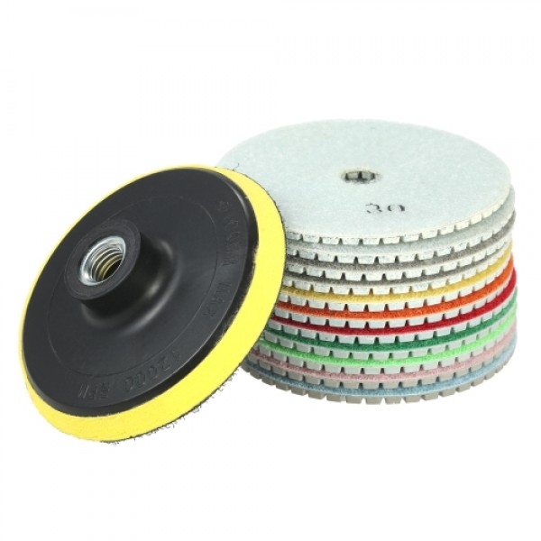 11pcs 4" Diamond Wet Polishing Pads Grinding Disc + 1pc Backing Pad for Granite Marble Stone Ceramic Tile Concrete