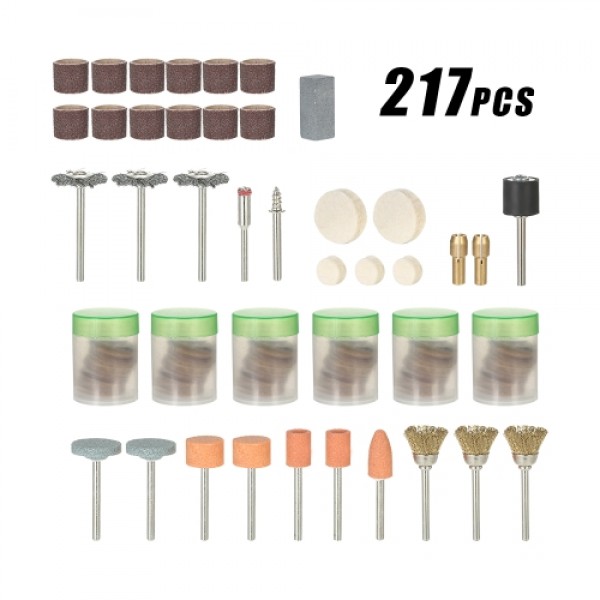 217pcs 1/8" Shank Rotary Tool Accessories Set Sanding Grinding Brushing Polishing Bits Accessory Kit with Storage Box for Dremel