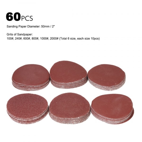 60PCS 50mm 2" Sander Disc Sanding Disk 100-2000 Grit Paper with 2inch Abrasive Polish Pad Plate for Dremel Rotary Tool