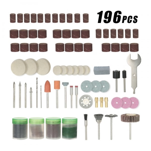 196pcs 1/8" Shank Rotary Tool Accessories Set Sanding Grinding Brushing Polishing Bits Accessory Kit with Storage Box for Dremel