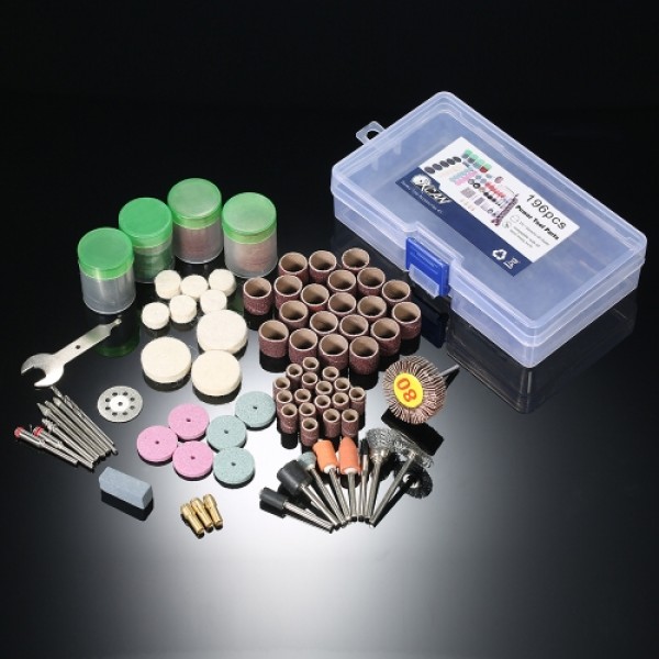196pcs 1/8" Shank Rotary Tool Accessories Set Sanding Grinding Brushing Polishing Bits Accessory Kit with Storage Box for Dremel