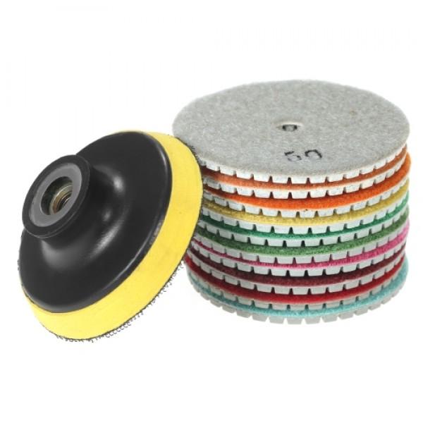 10pcs 3" Diamond Flexible Wet Polishing Pads Grinding Disc + 1pc Backing Pad for Granite Marble Stone Ceramic Tile Concrete