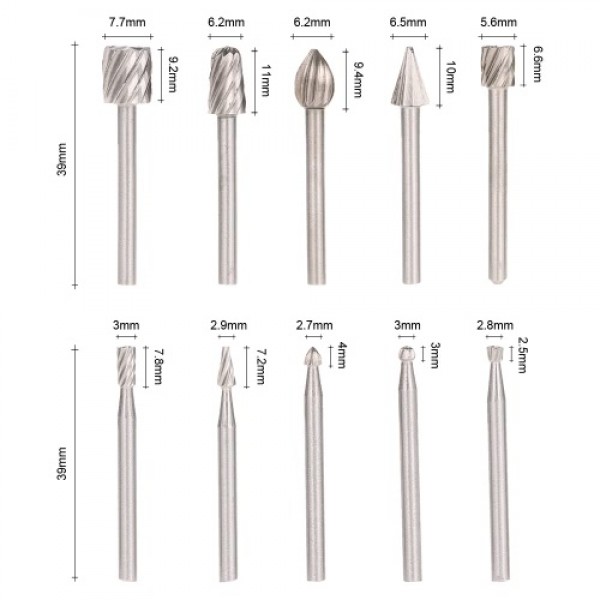 Electric Grinding Accessories 10pcs 3mm Shank HSS Router Bits Rotary Burr for Drill Woodworking Tool Set CNC Engraving
