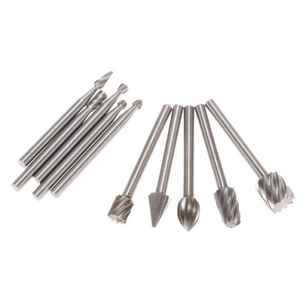 Electric Grinding Accessories 10pcs 3mm Shank HSS Router Bits Rotary Burr for Drill Woodworking Tool Set CNC Engraving