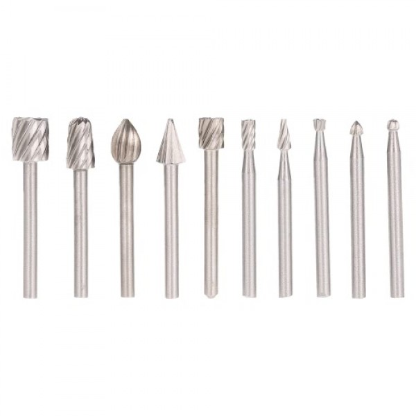 Electric Grinding Accessories 10pcs 3mm Shank HSS Router Bits Rotary Burr for Drill Woodworking Tool Set CNC Engraving