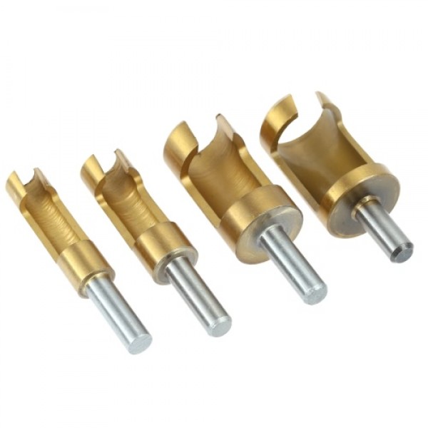 4pcs/set 1/4" Shank Titanium Barrel Cork Drill Plug Cutter Drill Bit Bored Hole Wood Tenon Drill Hole Saw Arbors Handy Woodworki