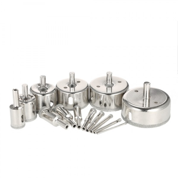 14PCS 3-70mm Glass Hole Saw Kit Diamond Coated Core Hole Saw Marble Drill Bit Tile Ceramic Glass Porcelain Drilling