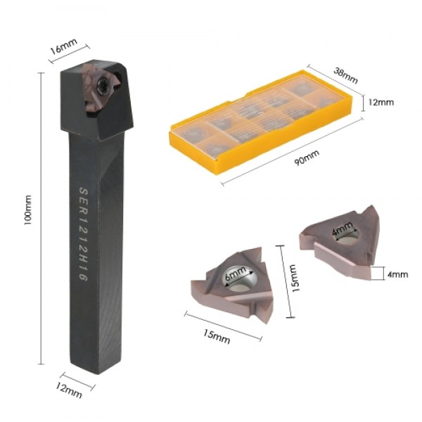 10pcs/box VP15TF 16ER AG60 Carbide Inserts + SER1212H16 Insert Holder + T15 Wrench Lathe Threading Turning Tool Set for CNC Mach
