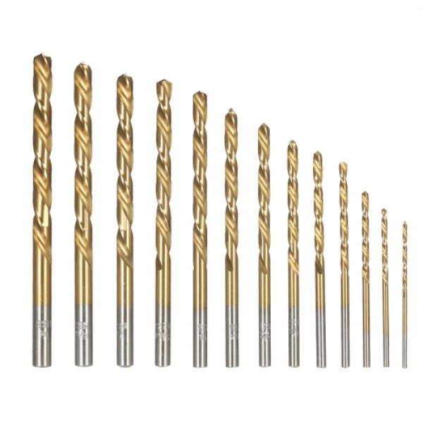 13pcs Left Handed Drill Bit Set M2 HSS with Titanium Nitride Coating (1/16" - 1/4")