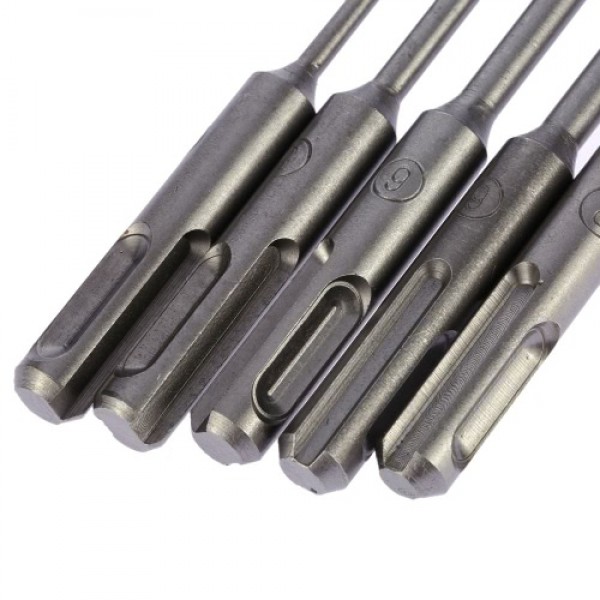5pcs/set 2 Pits 2 Slots SDS Shank Electric Hammer Drill Bit Set SDS PLUS Rotary Hammer Impact Drill Bit Concrete Masonry Drill 4