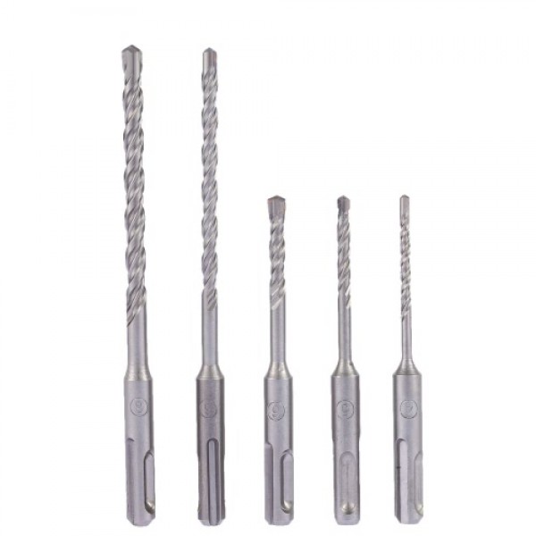 5pcs/set 2 Pits 2 Slots SDS Shank Electric Hammer Drill Bit Set SDS PLUS Rotary Hammer Impact Drill Bit Concrete Masonry Drill 4
