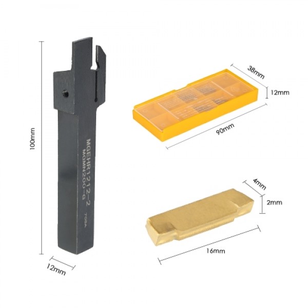 4pcs/box MGMN200 Carbide Inserts + 12 * 100mm MGEHR1212-2 Holder + Wrench Lathe Grooving Turning Tool for CNC Machine