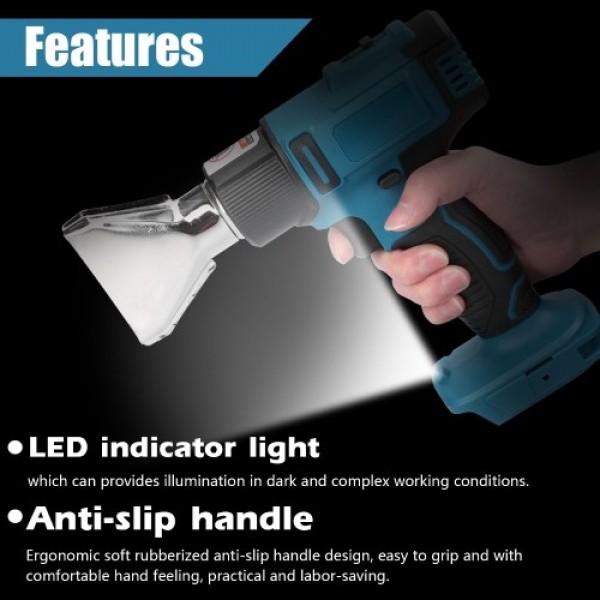 Cordless Handheld Hot Air Machine Lithium Rechargeable Heating Equipment Temperatures Adjustable Power Tool with 5 Nozzles 2 Scr