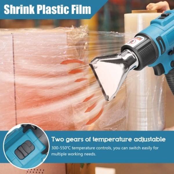 Cordless Handheld Hot Air Machine Lithium Rechargeable Heating Equipment Temperatures Adjustable Power Tool with 2 Nozzles