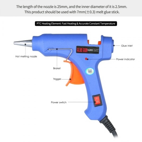 20W Hot Melt Glue Gun Hot Melt Glue Machine Multifunctional Industrial Household DIY Glue Gun with Switch Button Blue HJ005