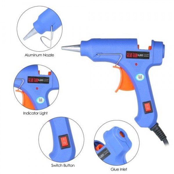 20W Hot Melt Glue Gun Hot Melt Glue Machine Multifunctional Industrial Household DIY Glue Gun with Switch Button Blue HJ005