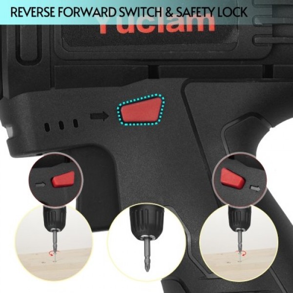 12V Cordless Screwdriver Yuclam Electric Screwdriver Two-Speed Rechargeable Drill with LED Light 25+1 Torque 3/8 Inch Chuck 50Nm