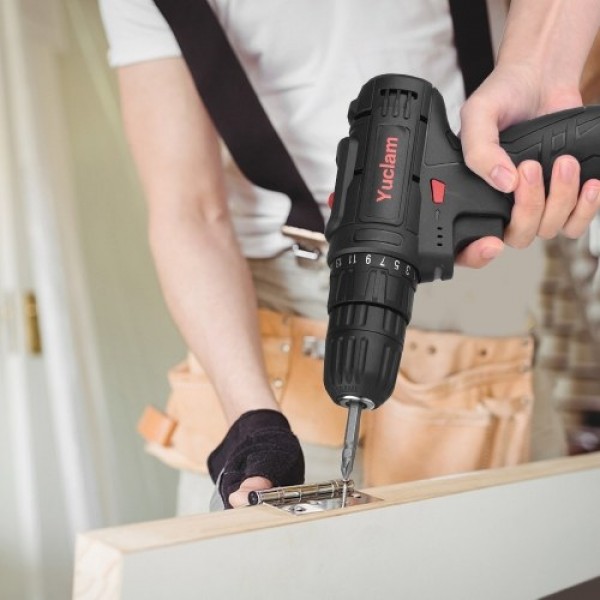 12V Cordless Screwdriver Yuclam Electric Screwdriver Two-Speed Rechargeable Drill with LED Light 25+1 Torque 3/8 Inch Chuck 50Nm