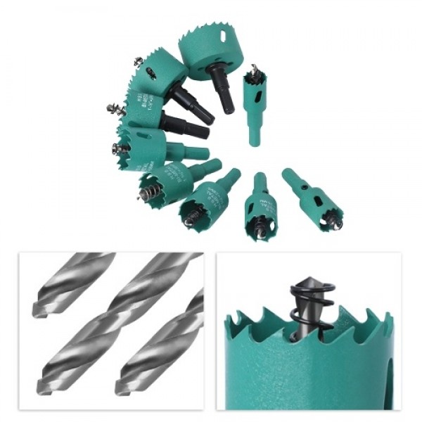 9 PCS Bi-metal Hole Saw Drill Bit Set 19mm-51mm High Speed Steel Multifunction Hole Drilling Drill Bits with Hex Shank for Wood 