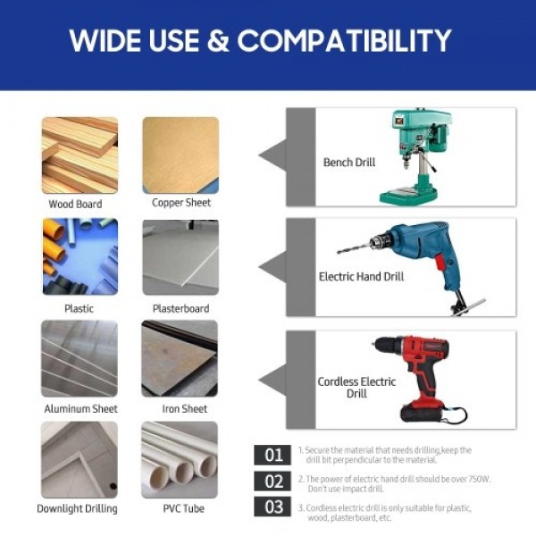 9 PCS Bi-metal Hole Saw Drill Bit Set 19mm-51mm High Speed Steel Multifunction Hole Drilling Drill Bits with Hex Shank for Wood 