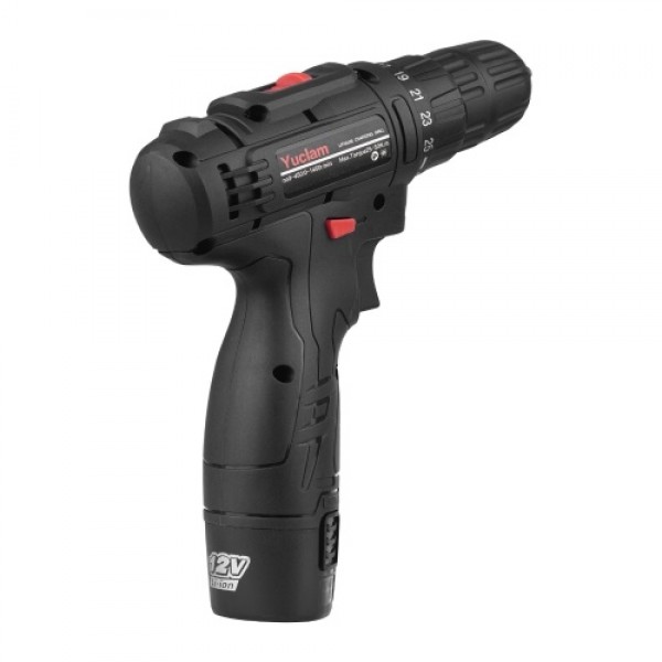 12V Cordless Screwdriver Yuclam Electric Screwdriver Two-Speed Rechargeable Drill with LED Light 25+1 Torque 3/8 Inch Chuck 50Nm
