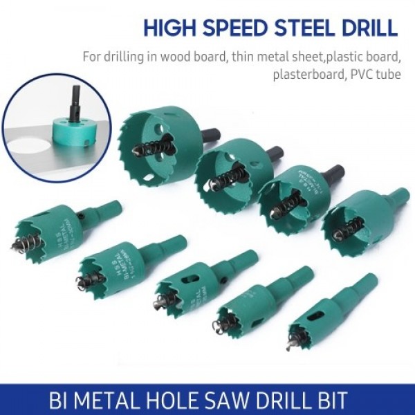 9 PCS Bi-metal Hole Saw Drill Bit Set 19mm-51mm High Speed Steel Multifunction Hole Drilling Drill Bits with Hex Shank for Wood 