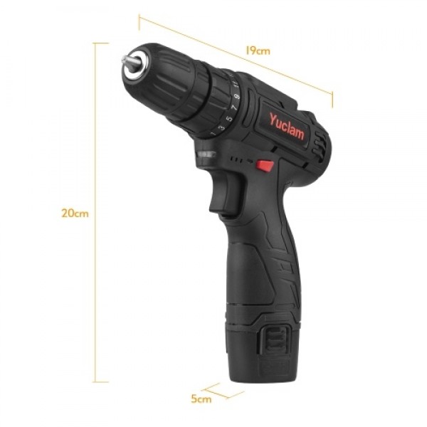 12V Cordless Screwdriver Yuclam Electric Screwdriver Two-Speed Rechargeable Drill with LED Light 25+1 Torque 3/8 Inch Chuck 50Nm