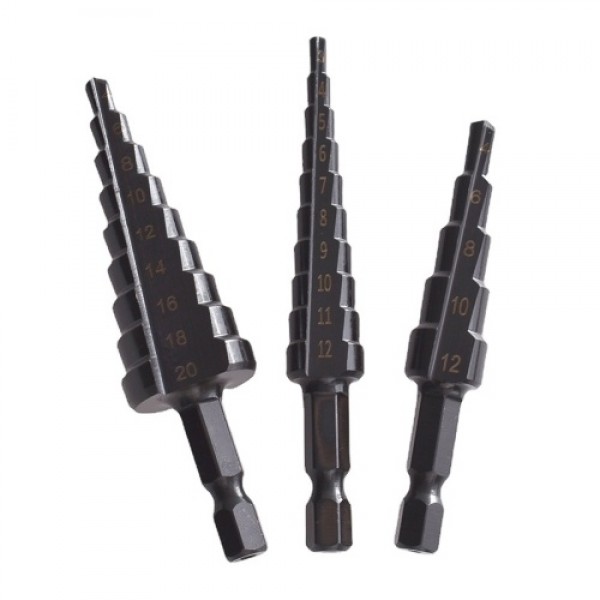 3PCS HSS Cobalt Stepped Drill Bit Set Practical Bl...