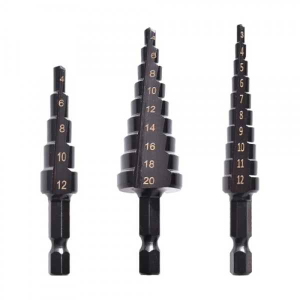 3PCS HSS Cobalt Stepped Drill Bit Set Practical Bl...