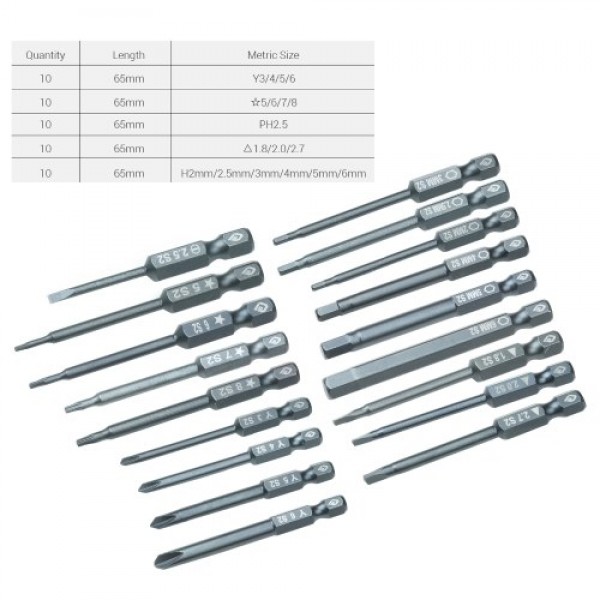 10pcs 1/4 Inch Hex Shank Magnetic Screwdriver Bits Set 65mm S2 Alloy Steel Hex Head Screwdriver Bits Professional Chamfered Ende