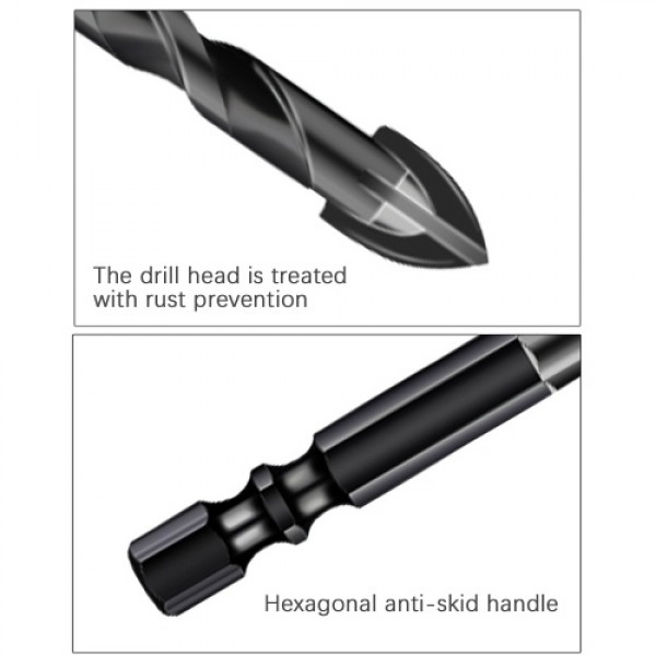 Masonry Drill Bits 10PCS for Tile Brick Glass Plastic Porcelain Marble Wood Ceramic Wall Mirror with 5 6 8 10 12mm   Black