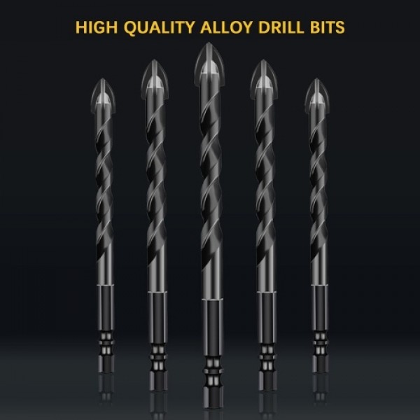 Masonry Drill Bits 10PCS for Tile Brick Glass Plastic Porcelain Marble Wood Ceramic Wall Mirror with 5 6 8 10 12mm   Black