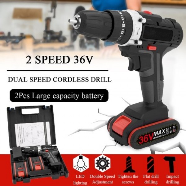 36V Multifunctional Impact Electric Cordless Drill High-power Lithium Battery Wireless Rechargeable Hand Drills Brush Motor Home