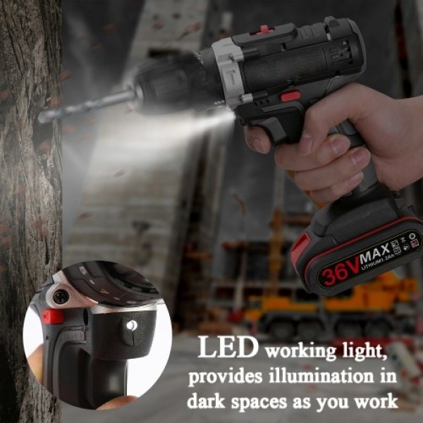 36V Multifunctional Impact Electric Cordless Drill High-power Lithium Battery Wireless Rechargeable Hand Drills Brush Motor Home