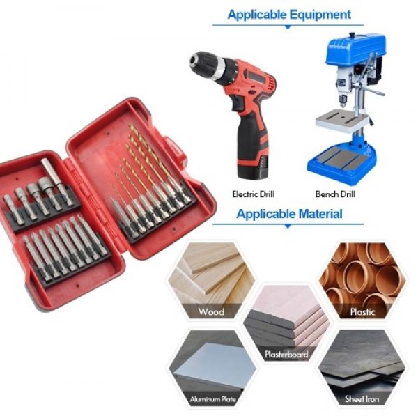 Screwdriver Bit Set Drill Bit Set 21-Piece Drilling and Driving Accessory Kit with Storage Box for Metal Wood Plastic