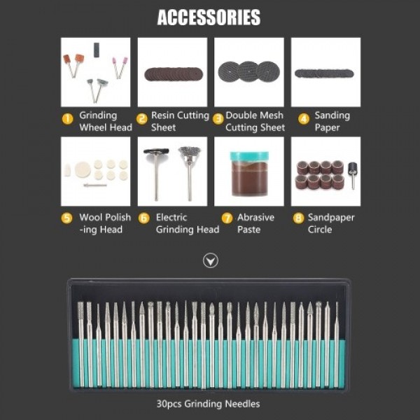 Micro Mini Electric Hand Drill 0.3-4mm Adjustable with 145pcs Accessories for Polishing Waxing Cutting Drilling Engraving EU Plu