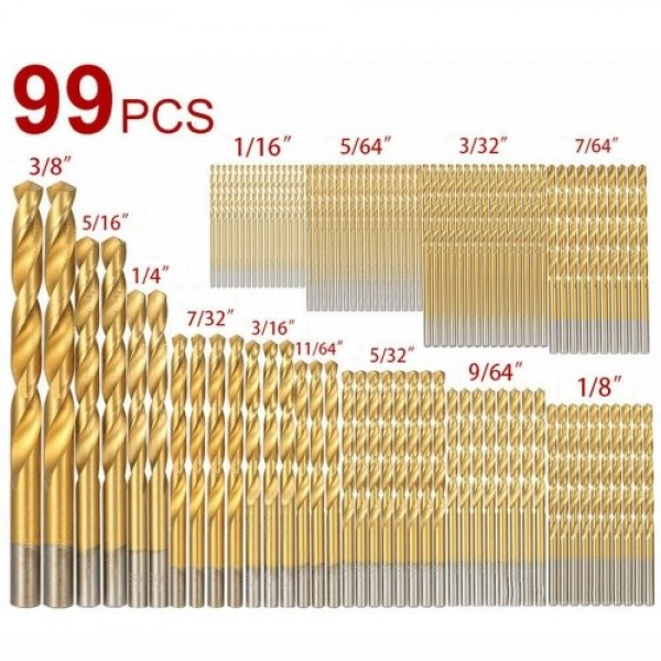 99Pcs Drill Bits Set 1/16''-3/8'' High-speed Steel...