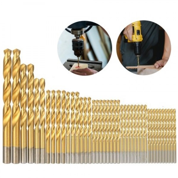 99Pcs Drill Bits Set 1/16''-3/8'' High-speed Steel Titanium Multi Bits Metal Tools
